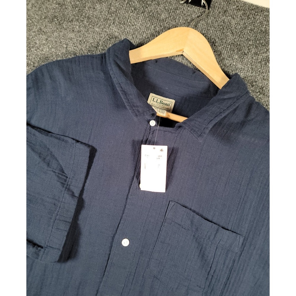 NEW LL Bean Cloud Gauze Shirt Mens XXL Short Sleeve Blue Button Down Loop Collar